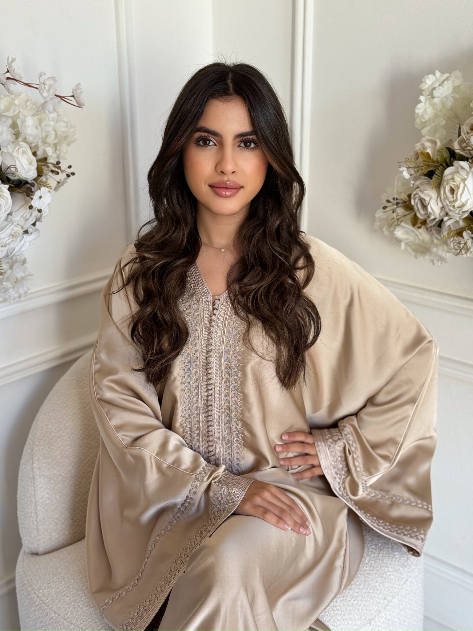 Elegant luxury gandoura for women in beige – modest Ramadan and Eid outfit