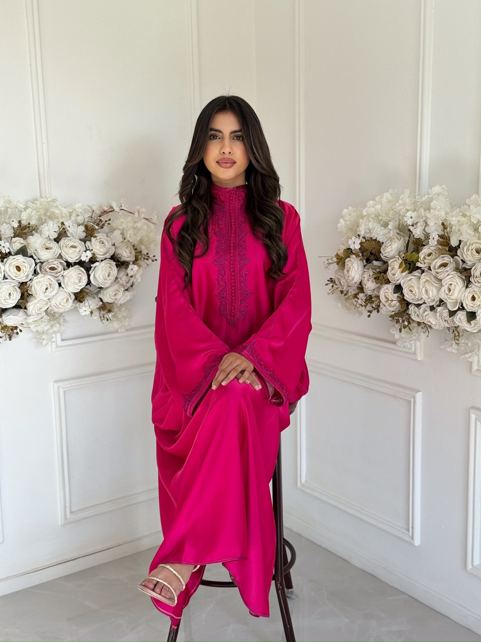 Pink Moroccan gandoura dress for women – Gandoura Jawhara
