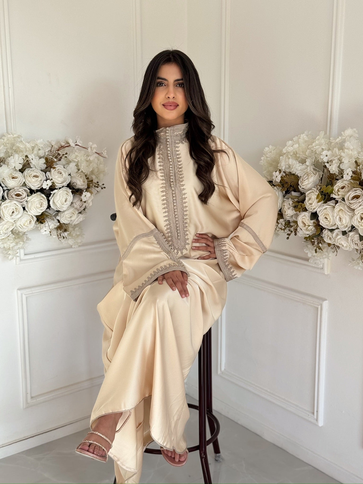 Full-length luxury gandoura with elegant modest fit for women
