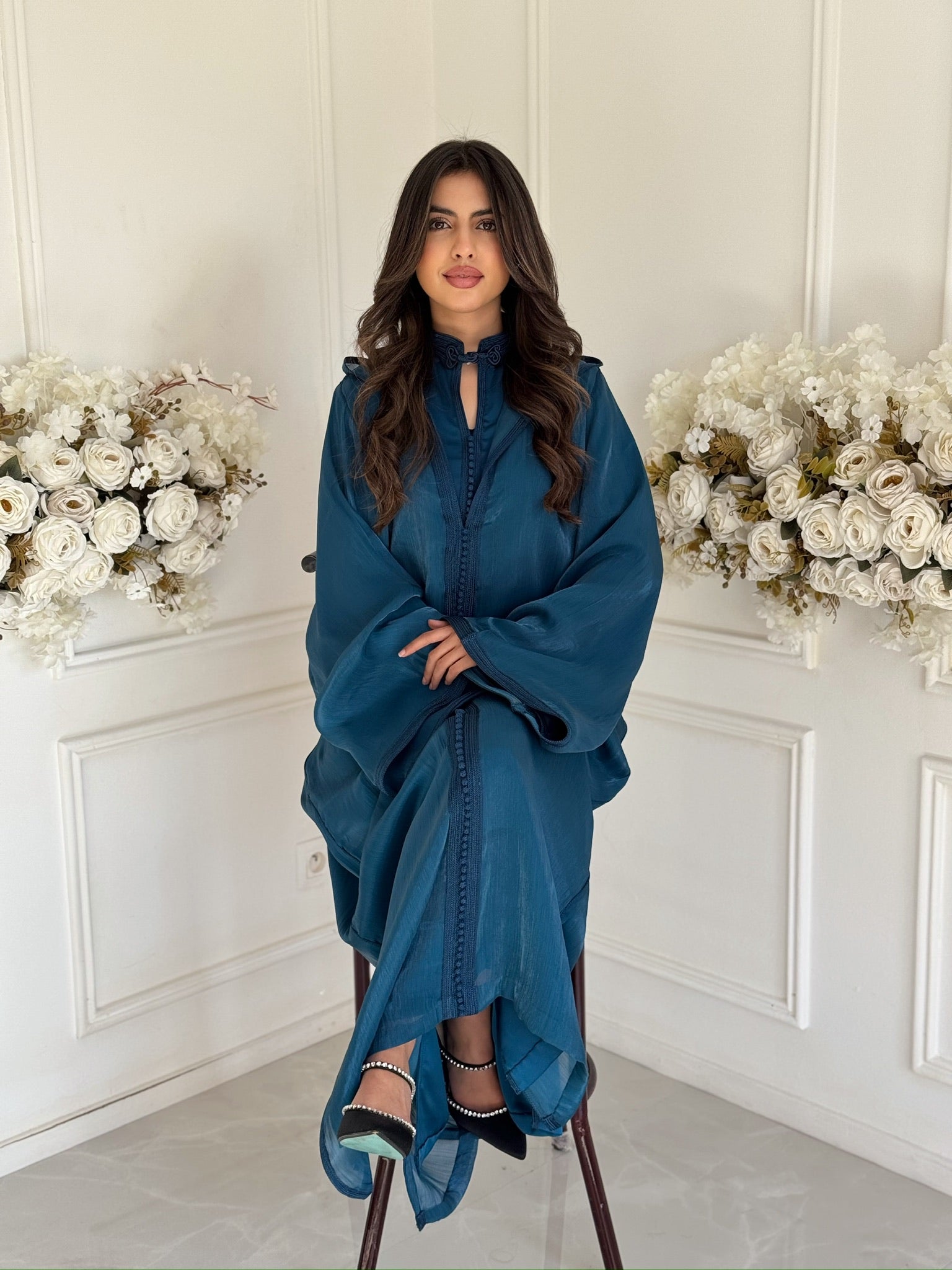 Full-length luxury jellaba with elegant modest fit for women
