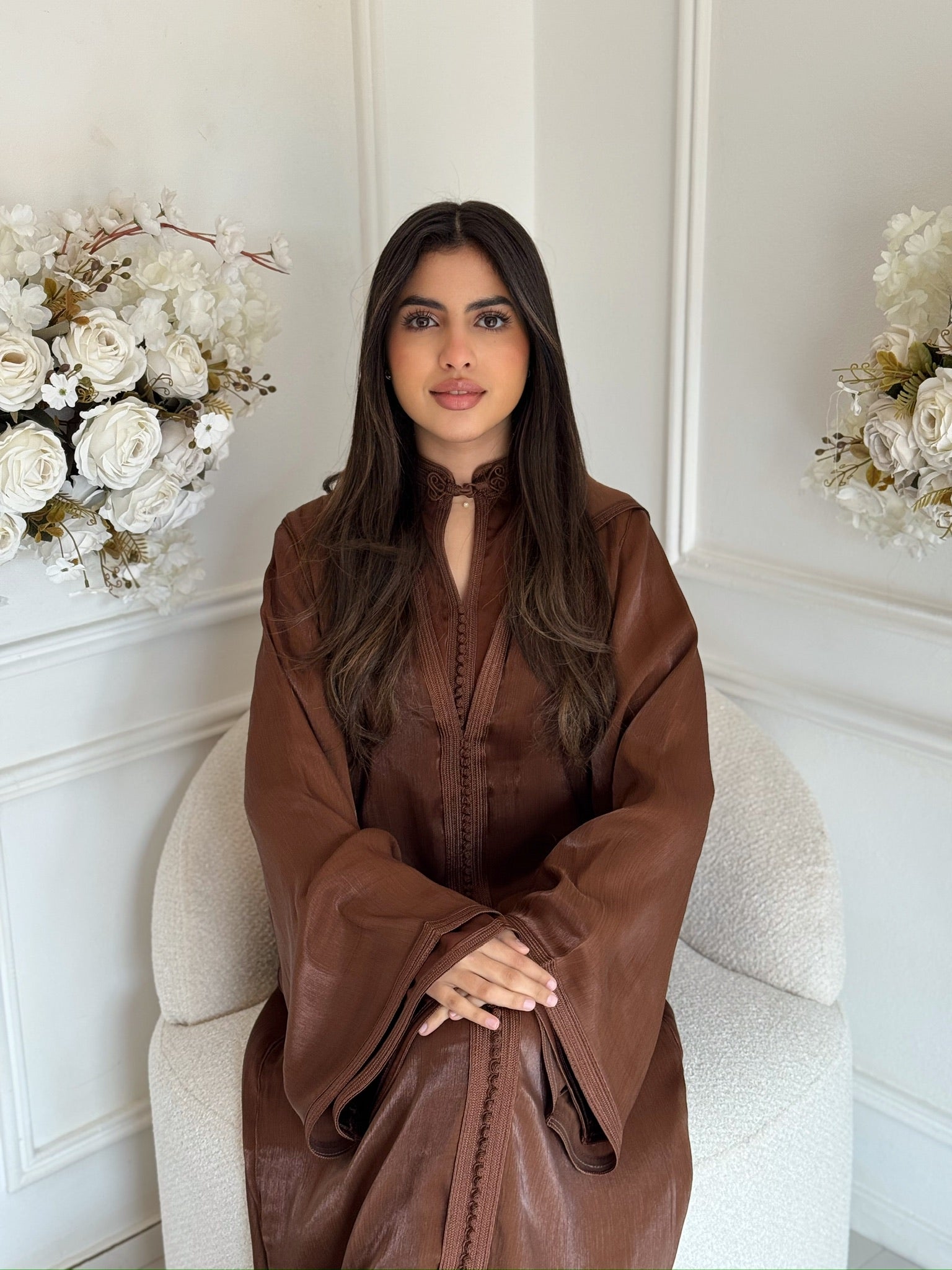 Elegant luxury brown jellaba for women – modest Ramadan and Eid outfit
