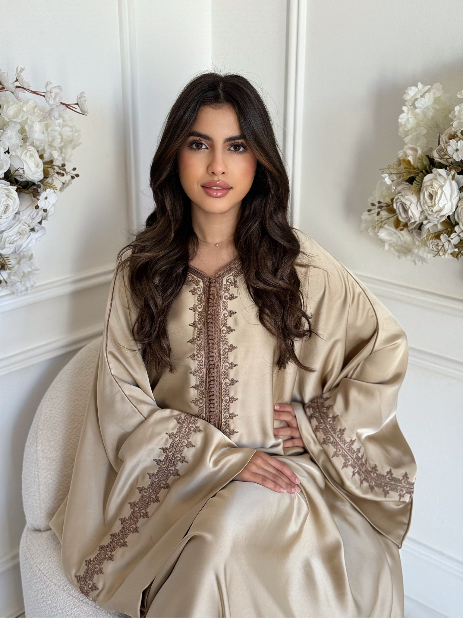 Elegant luxury gandoura for women in beige – modest Ramadan and Eid outfit
