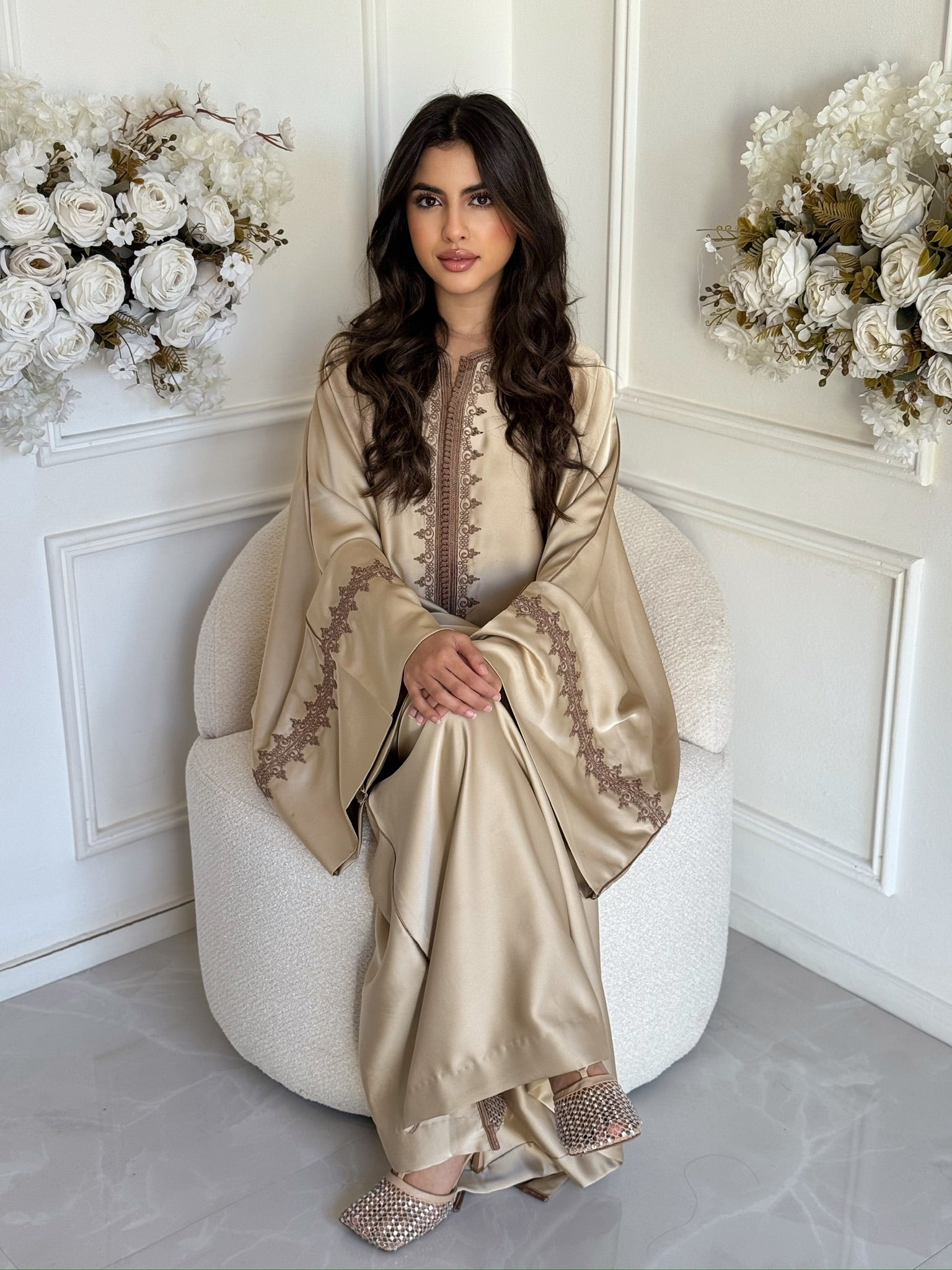 Full-length luxury gandoura with elegant modest fit for women
